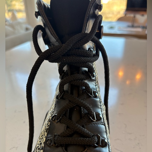 Limited Edition Moncler Helis White/ Black Leather Lace Up Ankle Boots - Picture 6 of 9